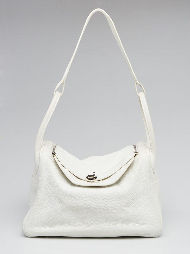 Hermes 34cm White Clemence Leather Palladium Plated Lindy Bag
