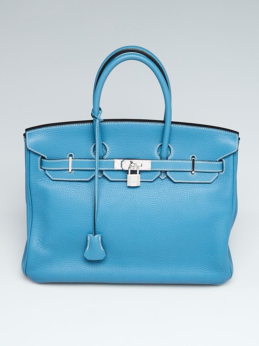 Hermes 35cm Bleu Paon Clemence Leather Palladium Plated Birkin Bag -  Yoogi's Closet