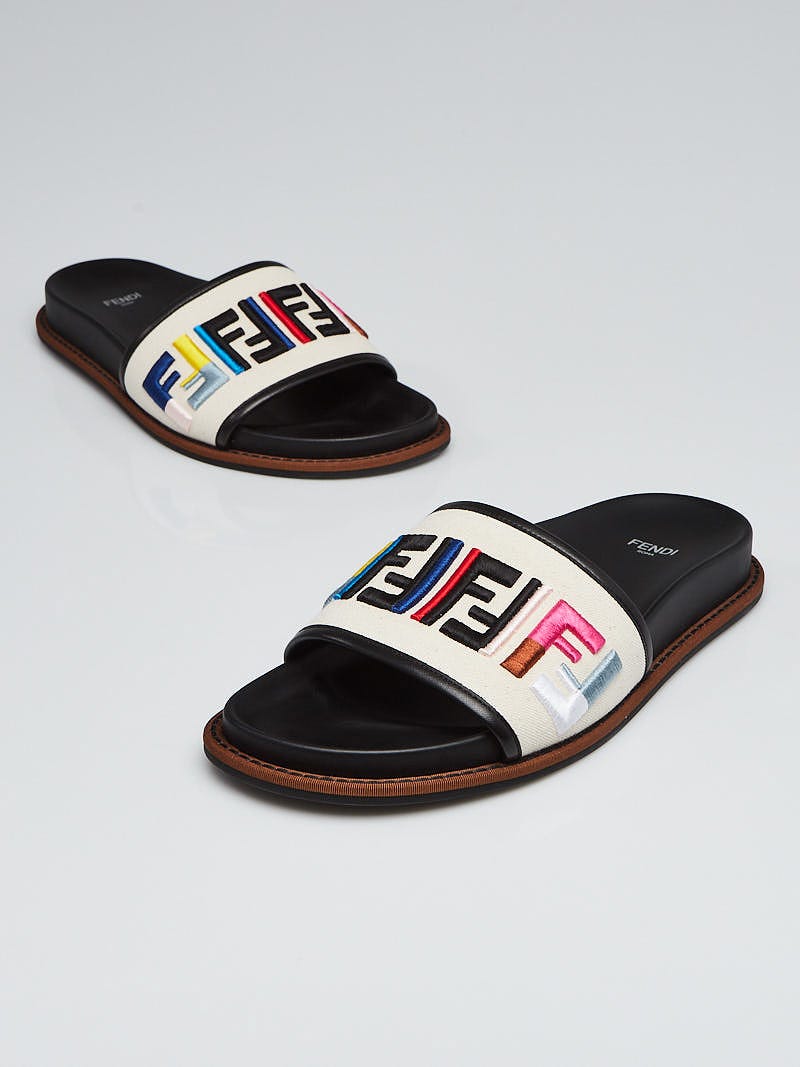 Fendi Multicolor Rubber FF Slide Sandals Size 8.5 39 Yoogi s Closet