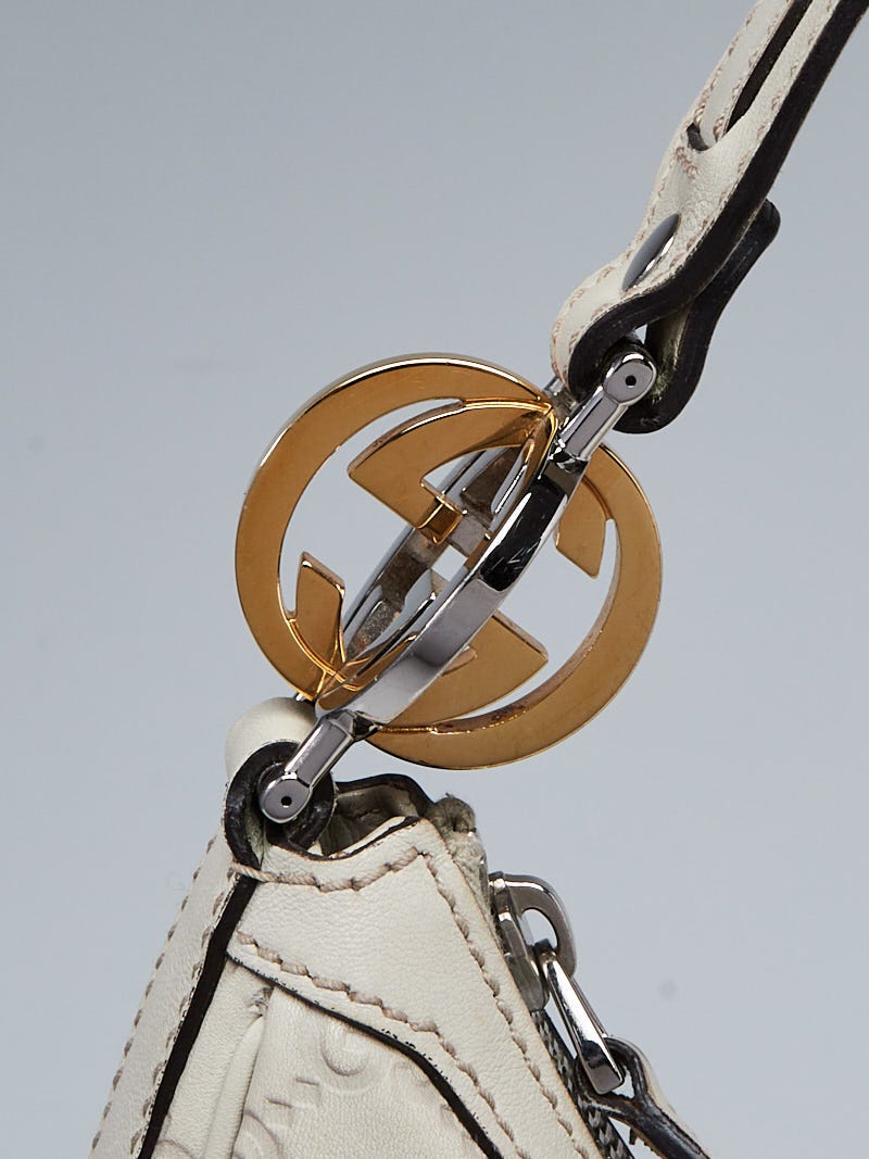 Gucci Dark White Guccissima Leather GG Twins Medium Hobo Bag