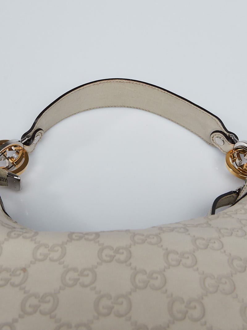 Gucci Dark White Guccissima Leather GG Twins Medium Hobo Bag