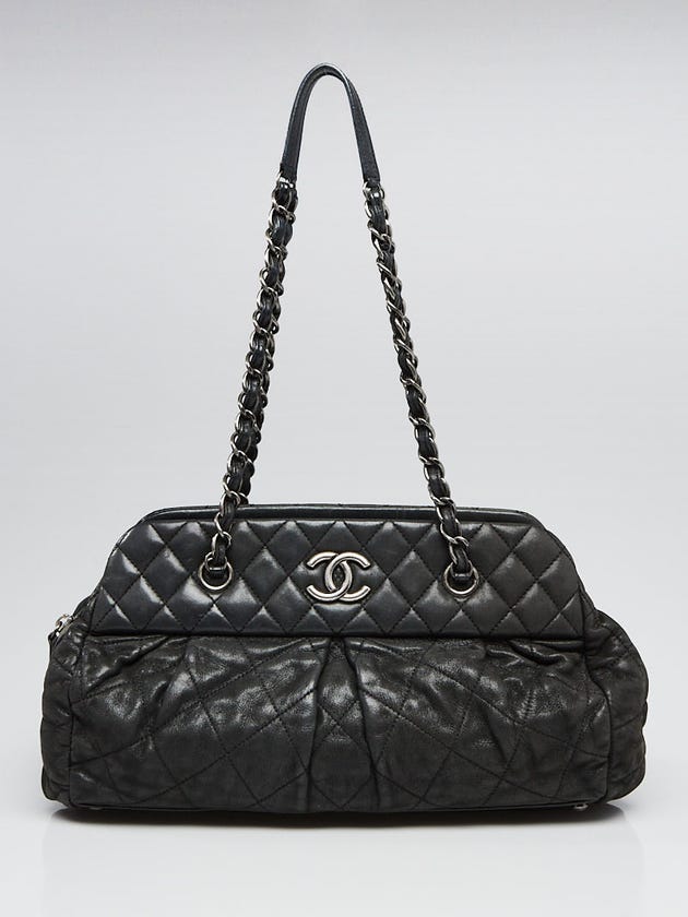 Chanel Black Quilted Iridescent Calfskin Leather Chic Quilt Bowling Bag