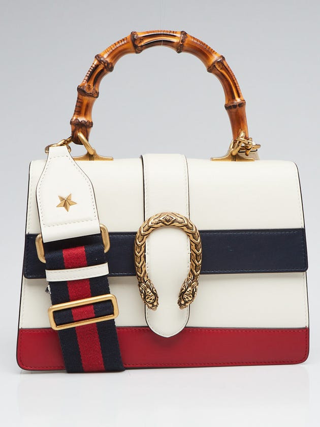 Gucci White/Blue/Red Striped Leather Dionysus Medium Top Handle Bag