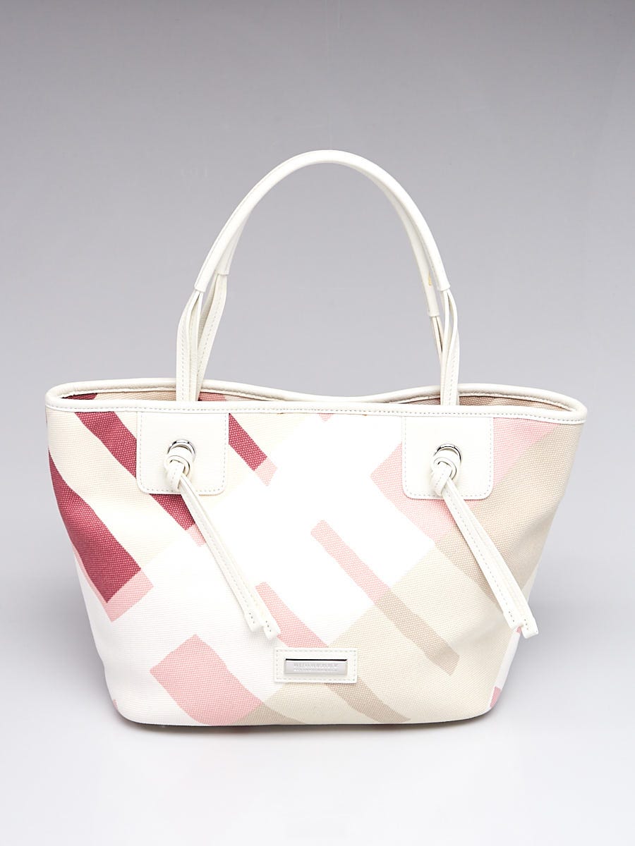 Burberry Pink/White Canvas/Leather Tote Bag - Yoogi's Closet