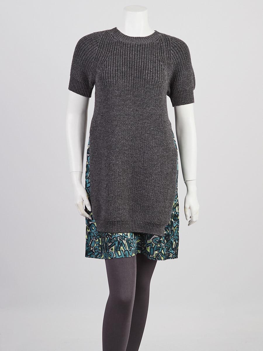 Louis Vuitton Grey Ribbed Wool Long-Sleeve Sweater Dress Size XS