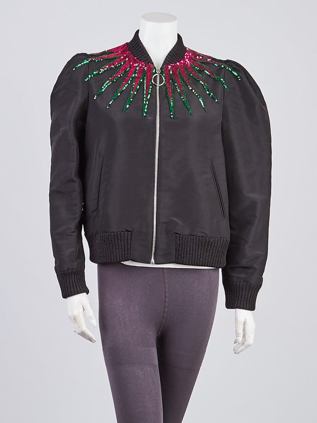 Gucci Black Silk and Sequins Bomber Jacket Size 10/44
