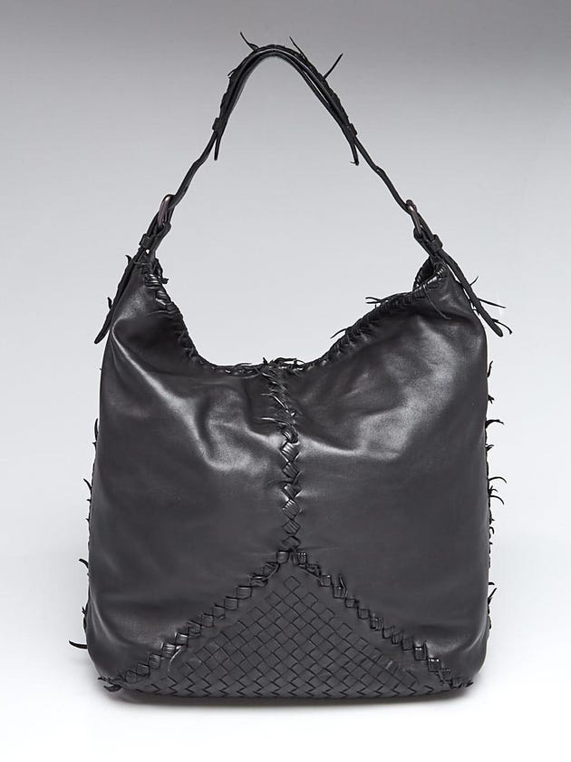 Bottega Veneta Black Nappa Intrecciato Leather Fringe large Shoulder Bag