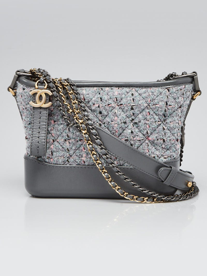 Chanel Grey Quilted Tweed and Leather Small Gabrielle Hobo Bag