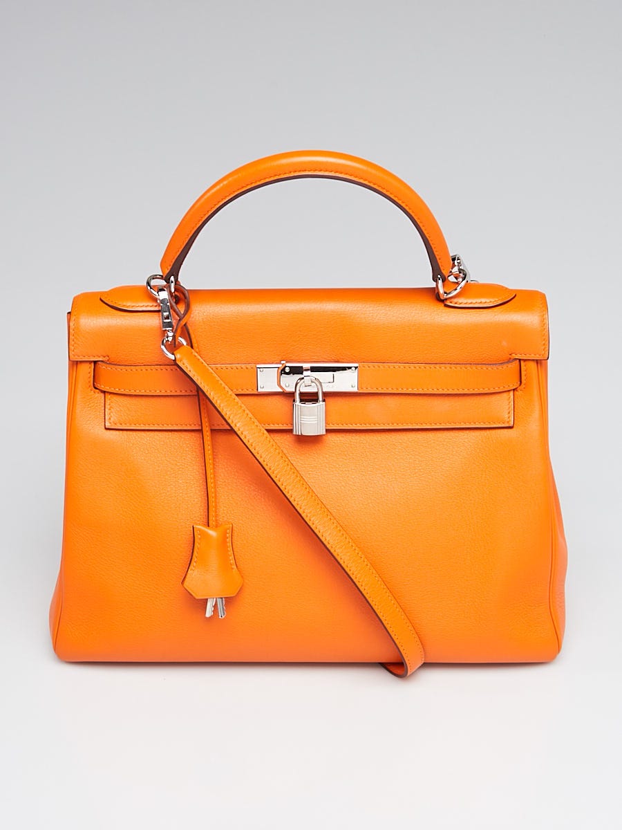 Hermes 32cm Orange Swift Leather Palladium Plated Kelly Retourne Bag -  Yoogi's Closet