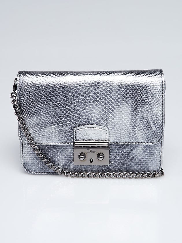 Christian Dior Metallic Silver Karung Snakeskin Miss Dior Mini Promenade Bag