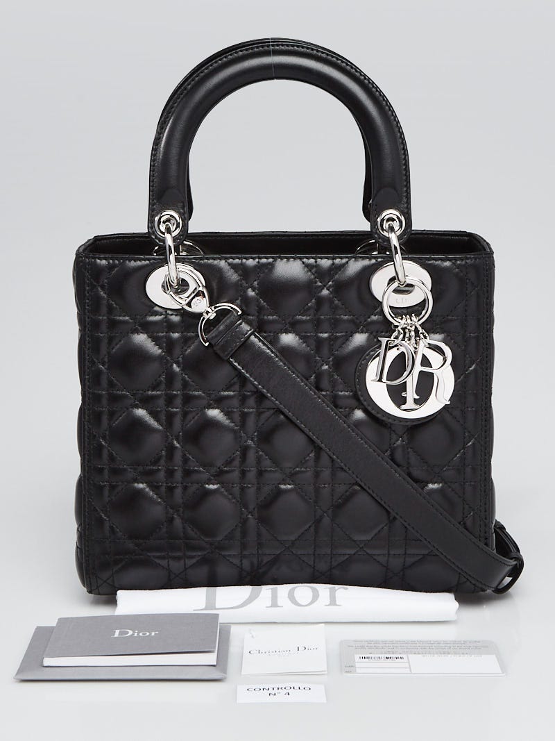 【ヴィンテージ】Rank:B☆Dior BLACK ディライト ミジウム BAG Dior Black Embellished Lambskin I Feel Blue Medium Lady Dior
