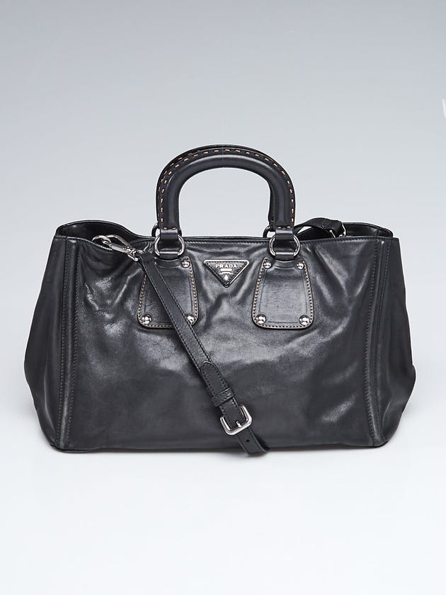 Prada Black Soft Calfskin Leather Shopping Tote Bag BN1889