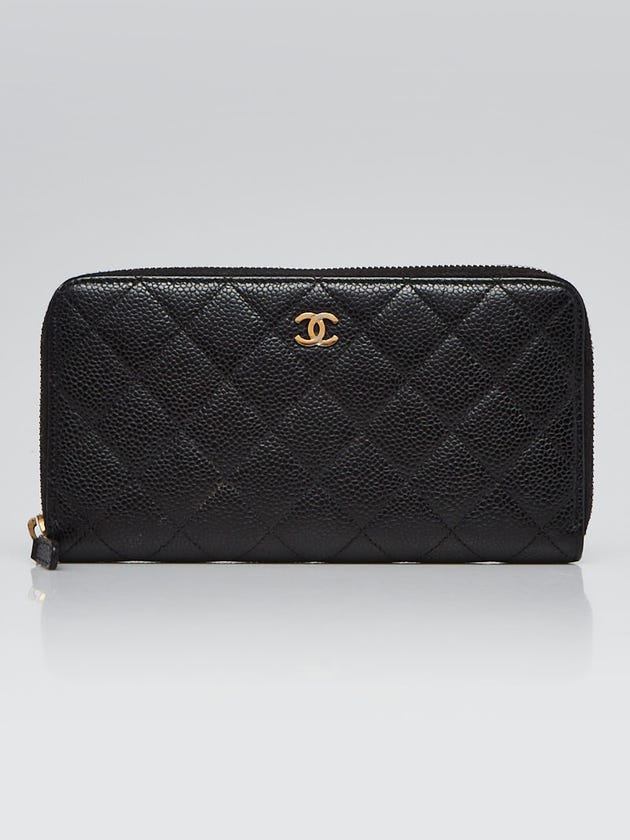 Chanel Black Quilted Caviar Leather L-Gusset Zip Wallet