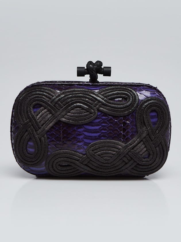 Bottega Veneta Purple Passameria Snakeskin Knot Clutch Bag