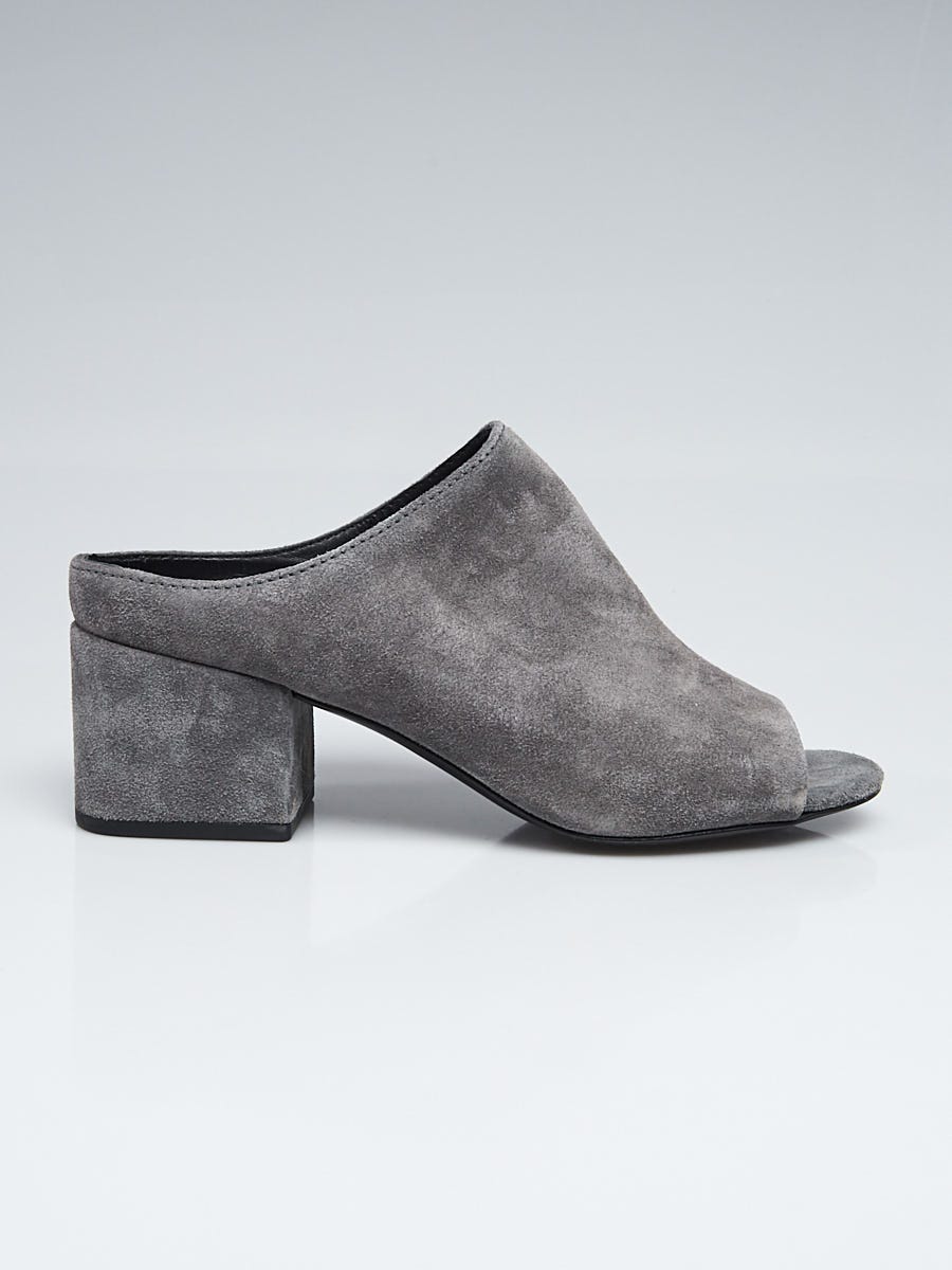 OFOF 1F MULE PURE SILVER オフオフ 1F ミュール 3.1 Phillip Lim Grey Suede 55mm Open Toe Mule Cube Heel Size