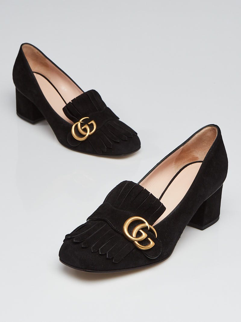 Gucci Mid-Heel Loafers 39.5 Suede Marmont Pumps GG-0502N-0140