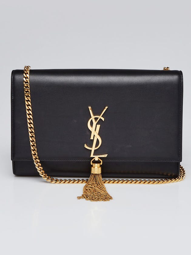 Yves Saint Laurent Black Smooth Calfskin Leather Medium Cassandre Tassel Chain Bag