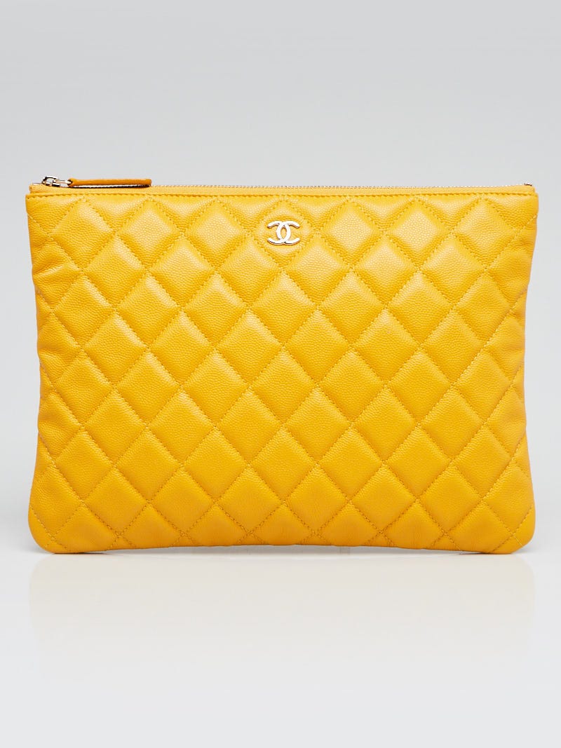 Chanel Large Yellow Caviar O-Case Zip Pouch Case Pochette 861568