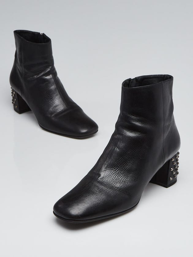 Prada Black Leather Studded Heel Ankle Boots Size 10.5/41