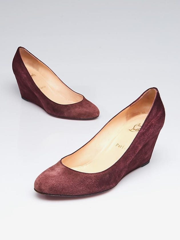 Christian Louboutin Burgundy Suede Miss Boxe 100 Wedges Size 10.5/41