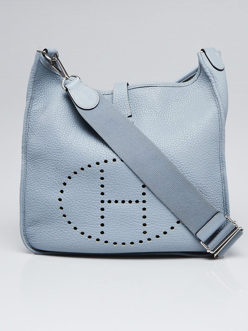 Hermes Blue Lin Clemence Leather Two-Tone Strap Evelyne III GM Bag