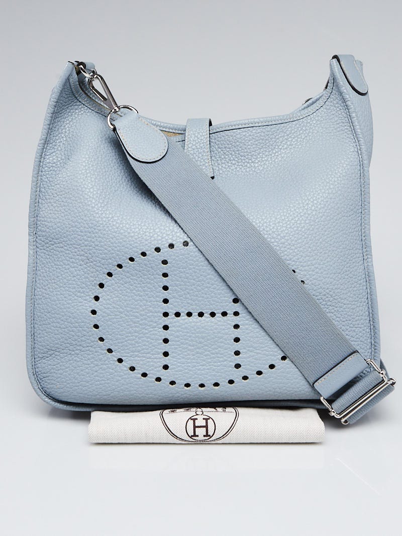 Hermes Blue Lin Clemence Leather Evelyne III GM Bag - Yoogi's Closet