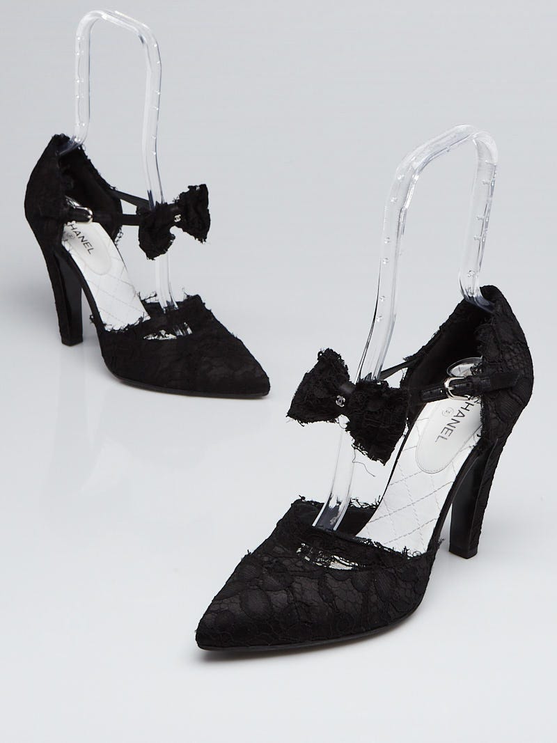 CHANEL Leather Heels and Mesh CC Logo Black Shoes Pump WBox  Chelsea  Vintage Couture
