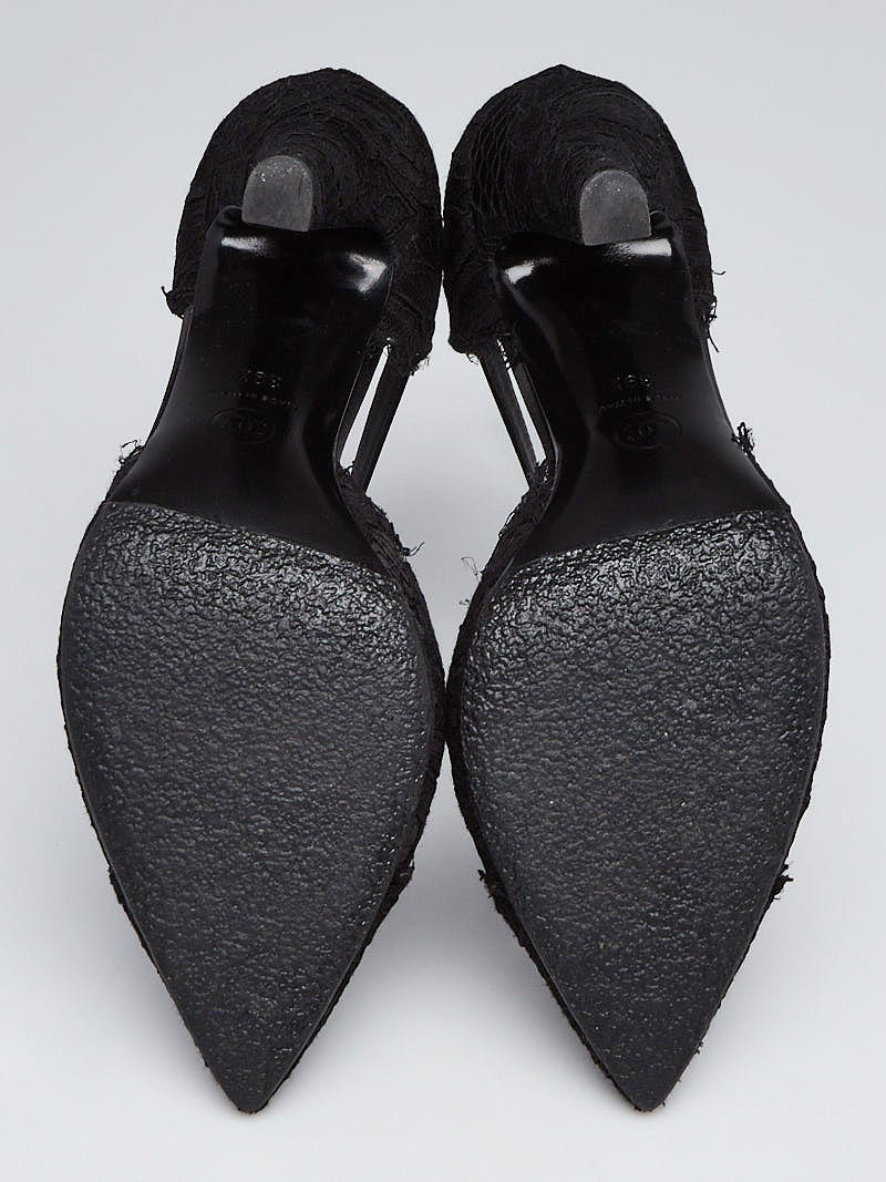 靴 CHANEL BLACK ANKLE STRAP WRAP HEELS CHANEL 21A Black Glitter Pump with Ankle Strap 37 *New