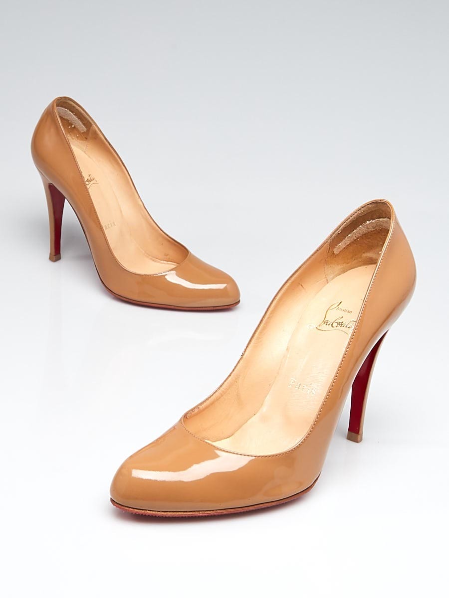 Authentic Christian Louboutin Camel Leather Peep on sale Toe Platform Pumps, 40 (9.5)