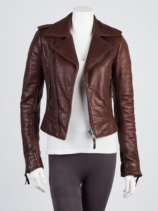 Balenciaga Brown Lambskin Leather Classic Biker Jacket Size 4/36