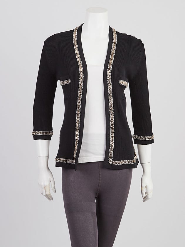 Chanel Black Cotton Chain Open Cardigan Sweater Size 8/42
