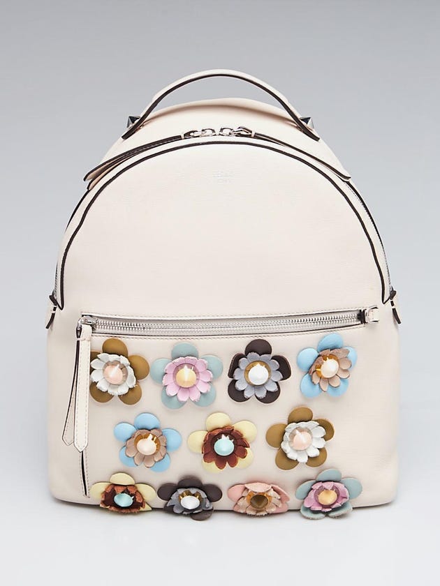 Fendi White/Multicolor Leather Flowerland Backpack Bag 8BZ035