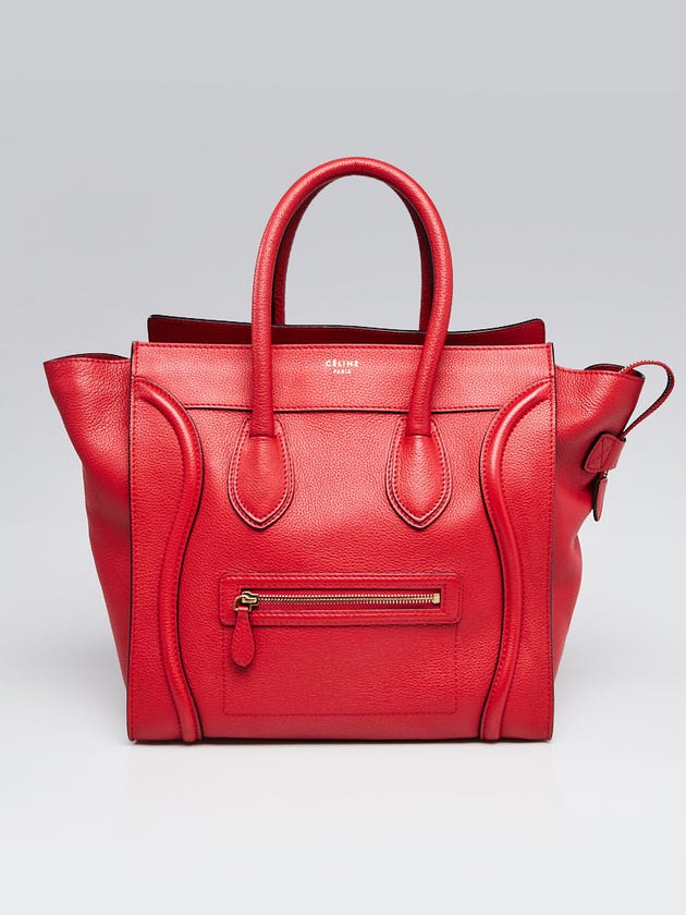 Celine Red Grained Leather Mini Luggage Tote Bag