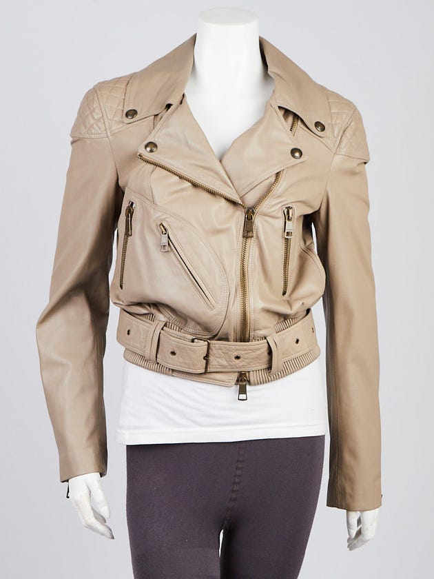Burberry Light Beige Lambskin Leather Jacket Size 10/42