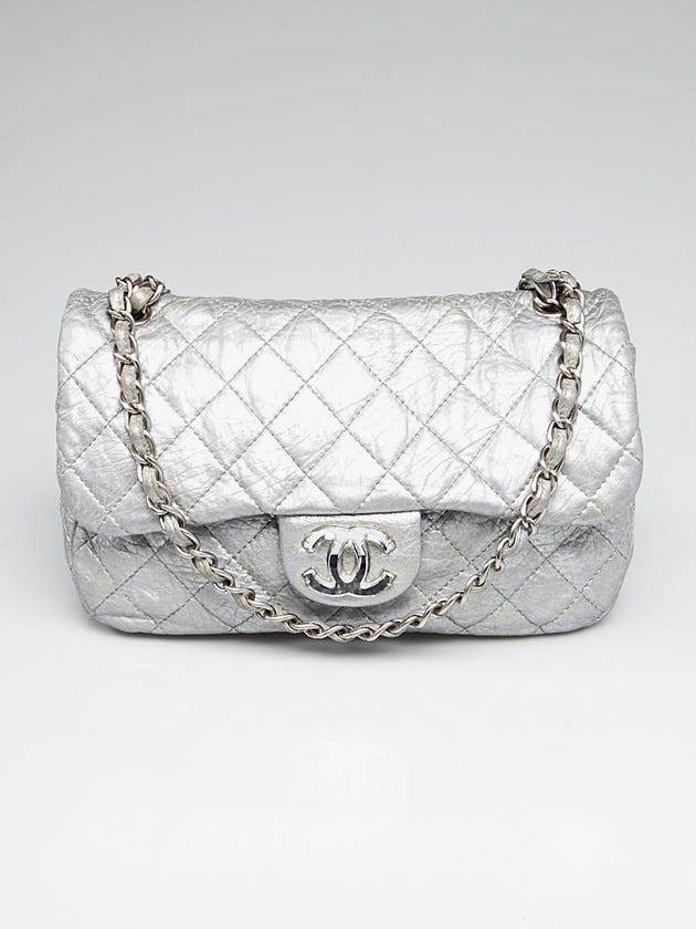 Chanel Silver Quilted Calfskin Leather Resin CC Flap Bag