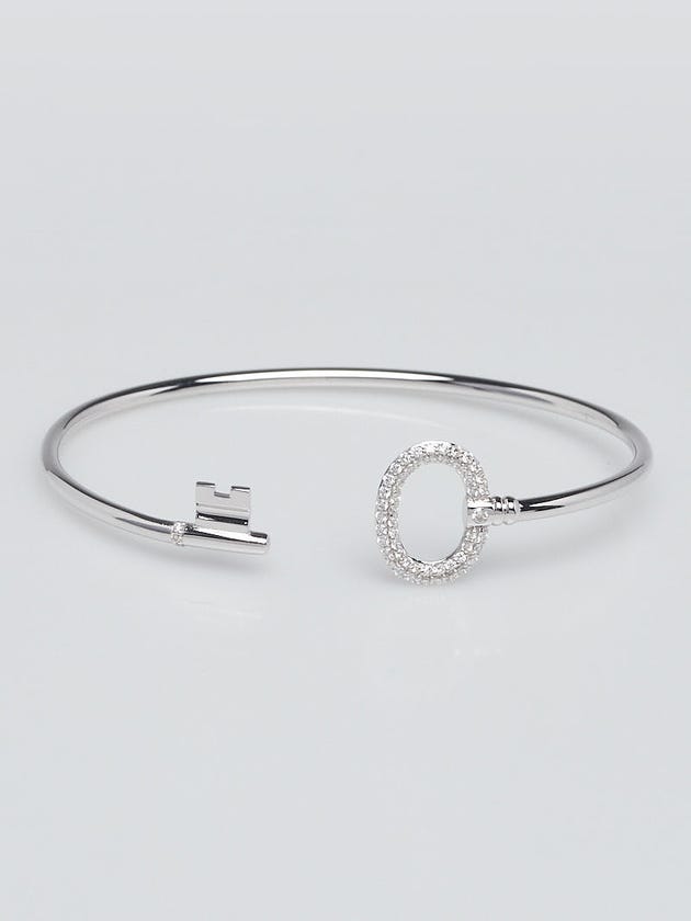 Tiffany & Co. 18k White Gold Pave Diamond Key Wire Bracelet Size M