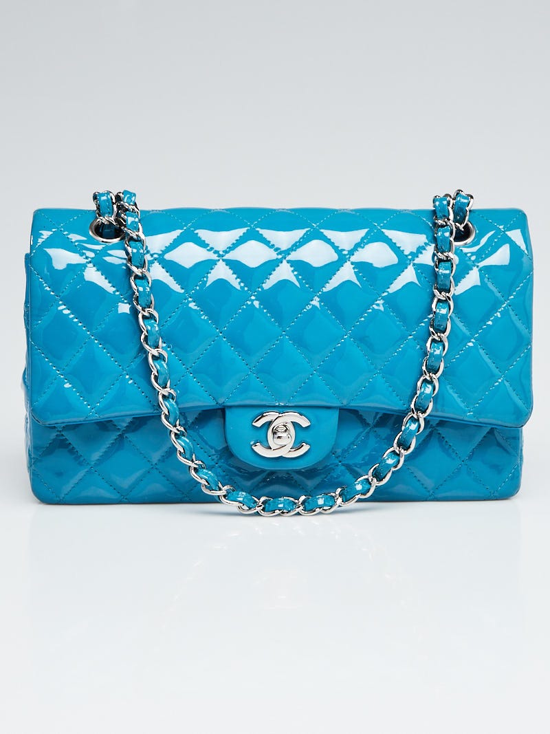 Chanel Blue Quilted Patent Leather Medium Classic Double Flap Bag