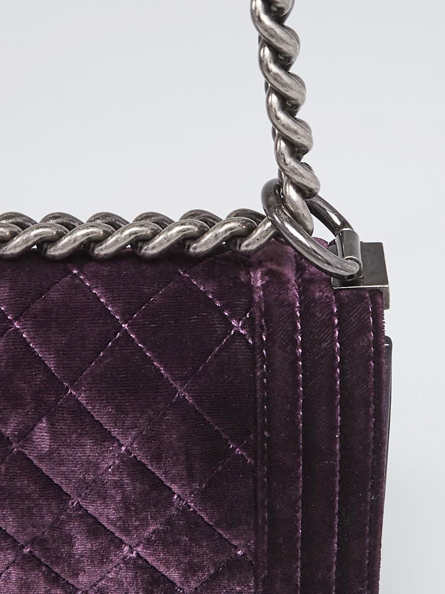 CHANEL Velvet Quilted Mini Boy Flap Purple