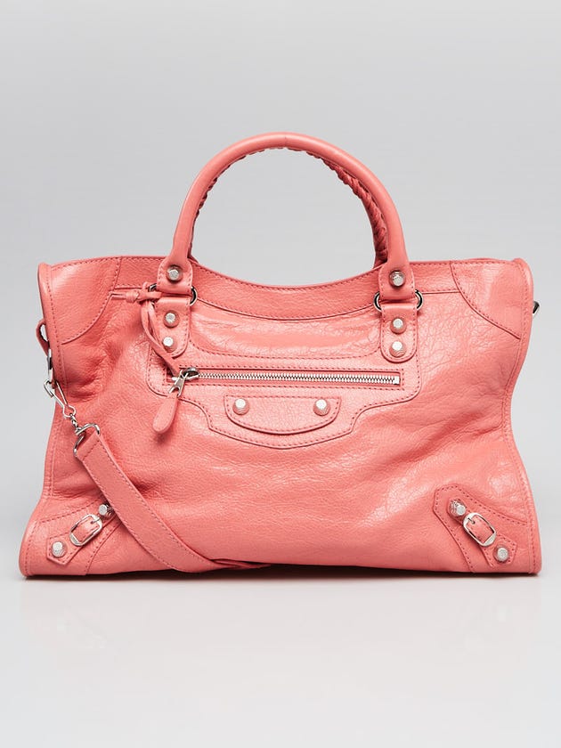 Balenciaga Rose Azalee Lambskin Leather Giant 12 Silver Motorcycle City Bag