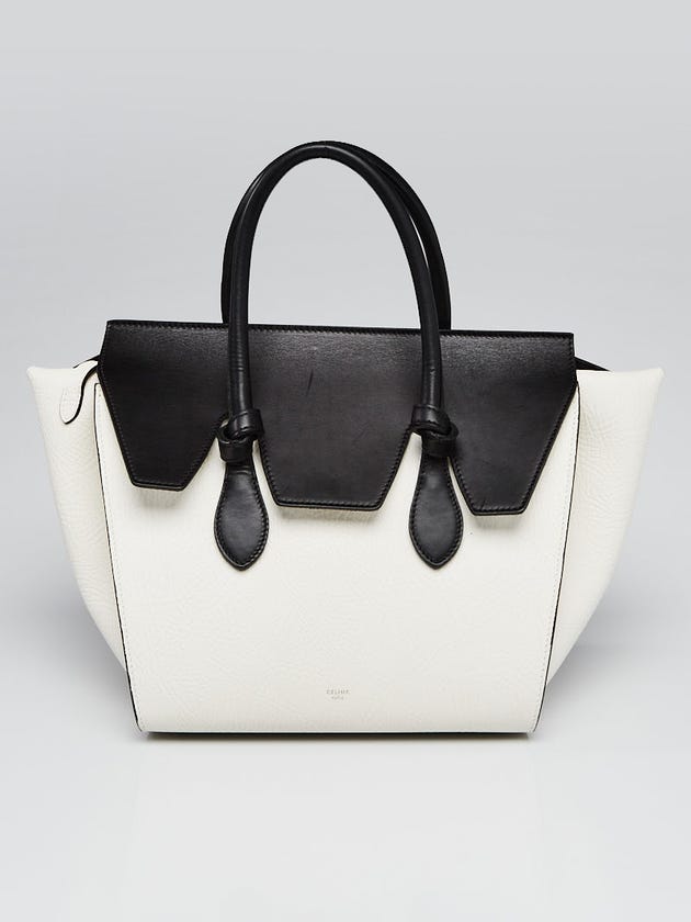 Celine White/Black Leather Mini Tie Tote Bag