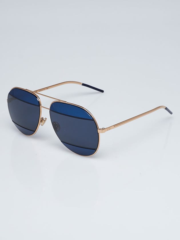 Christian Dior Goldtone Metal and Blue Lenses Split 2 Sunglasses