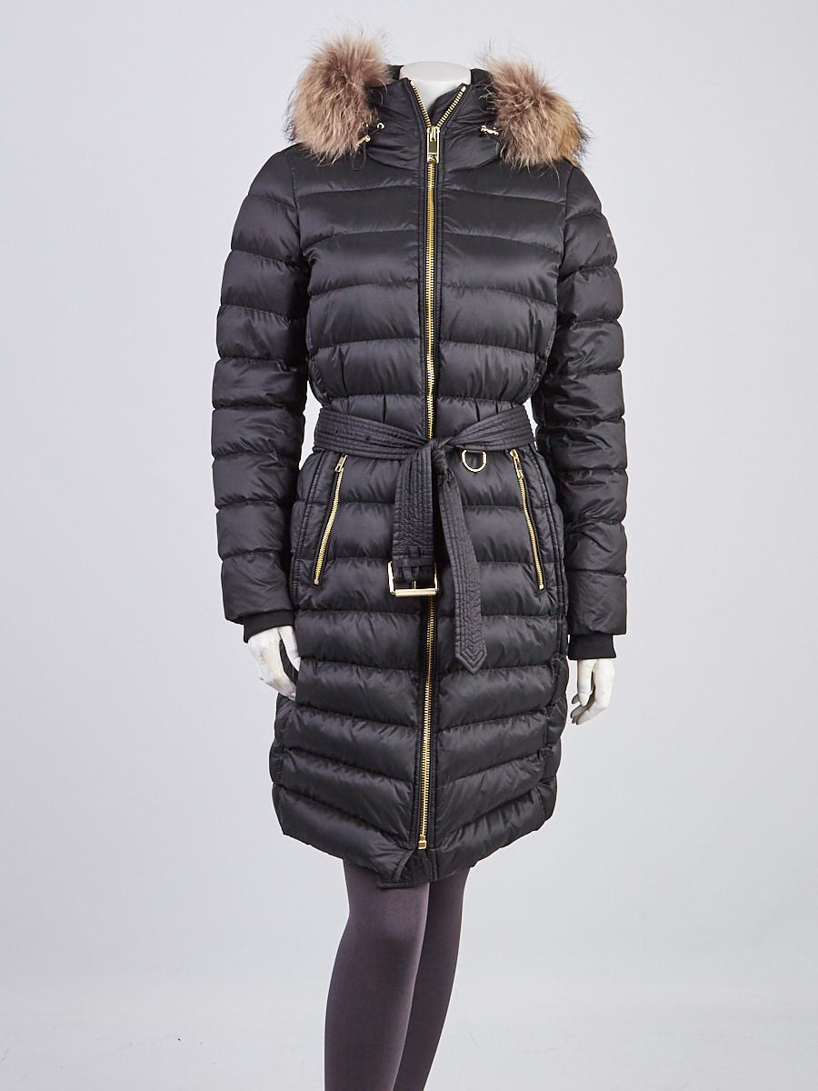 Burberry down coat hotsell with fur hood