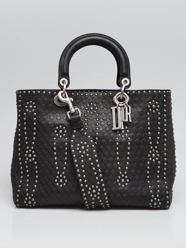 Christian Dior Black Studded Leather Supple Large Lady Dior Bag