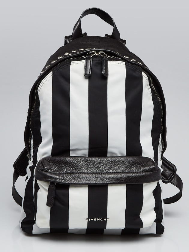 Givenchy Black/White Striped Nylon and Leather Studded Small Backpack Bag