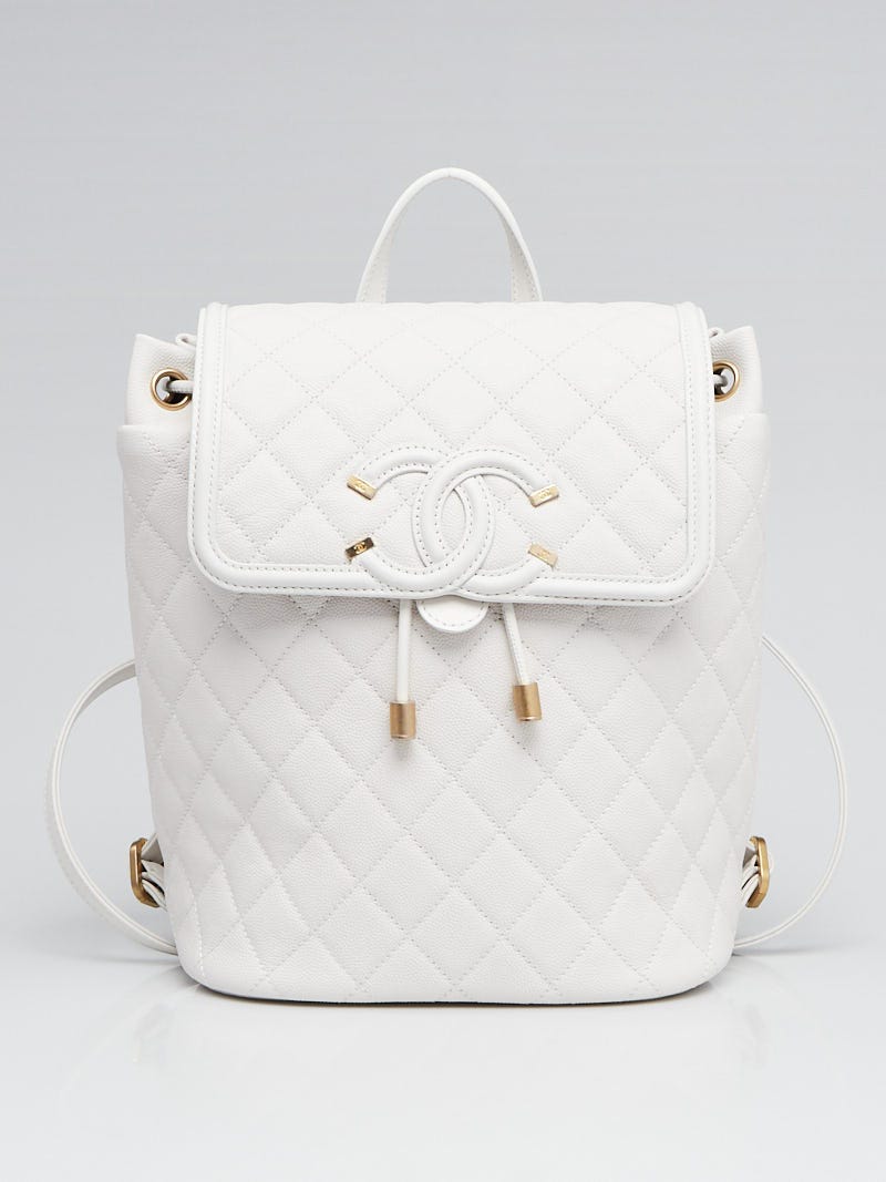 Chanel Ivory Quilted Caviar Leather Filigree Backpack Bag - Yoogi's Closet