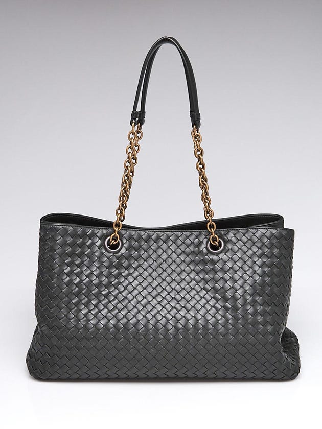 Bottega Veneta Dark Green Intrecciato Woven Nappa Leather Large Tote Bag