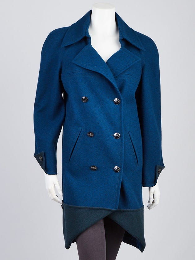 Chanel Blue Wool Double Breasted Coat Size 8/40