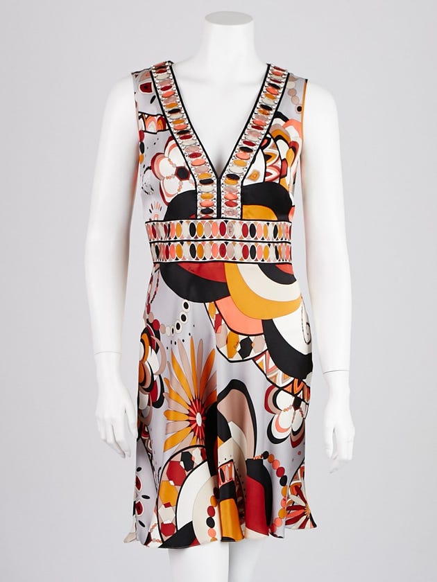 Emilio Pucci Orange Multicolor Silk Beaded Dress Size 4/38