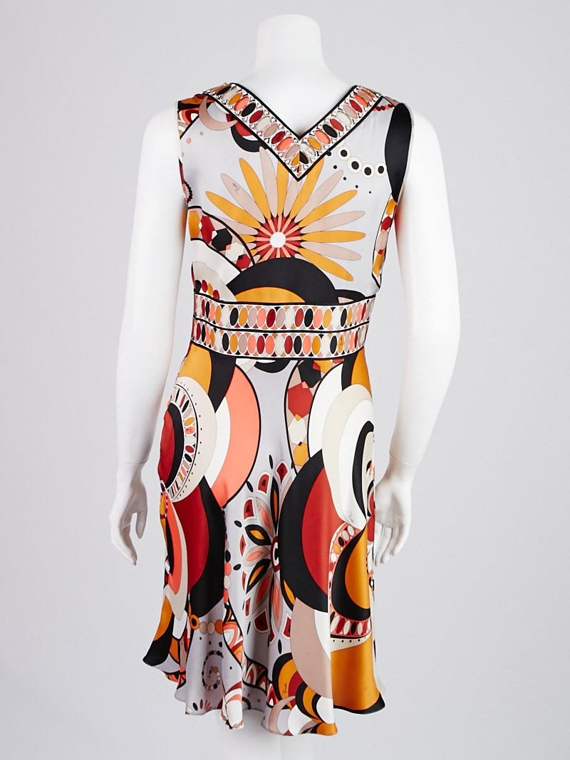 Emilio Pucci Orange Multicolor Silk Beaded Dress Size 4/38