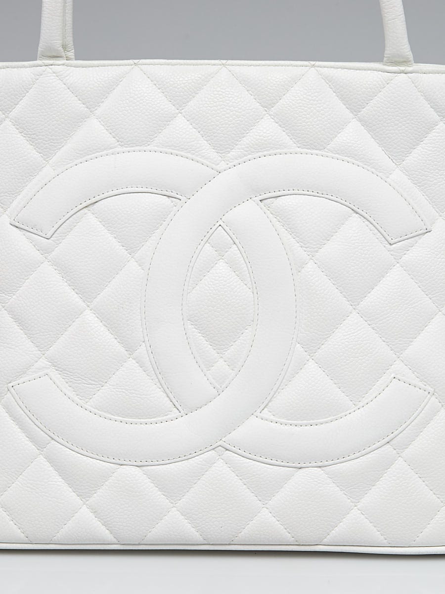 Chanel White Quilted Caviar Leather Medallion Tote Bag - Yoogi's